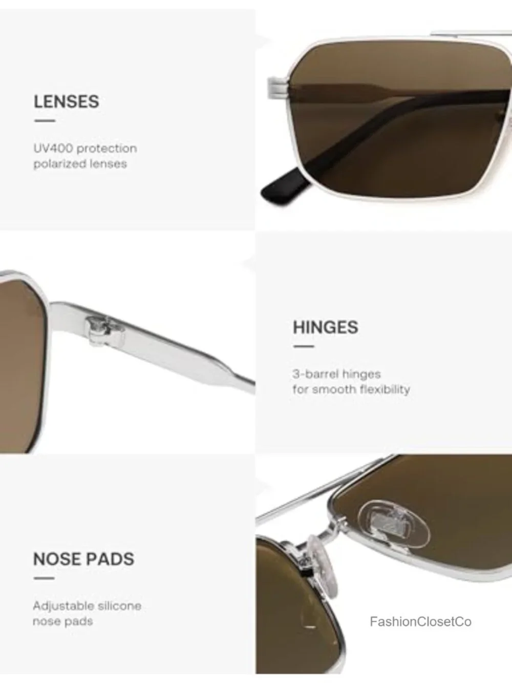 Retro Square Polarized Sunglasses with Metal Frame UV Protection